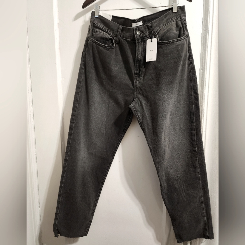 NWT Forever 21 Cropped Frayed Hem Denim Mom Jeans Dark Gray Women's Size 31